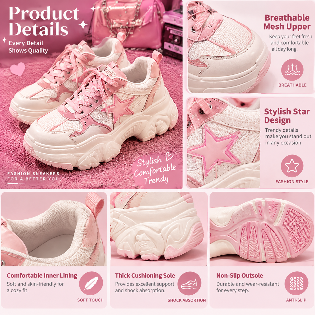 Pink Star Platform Sneakers — design details