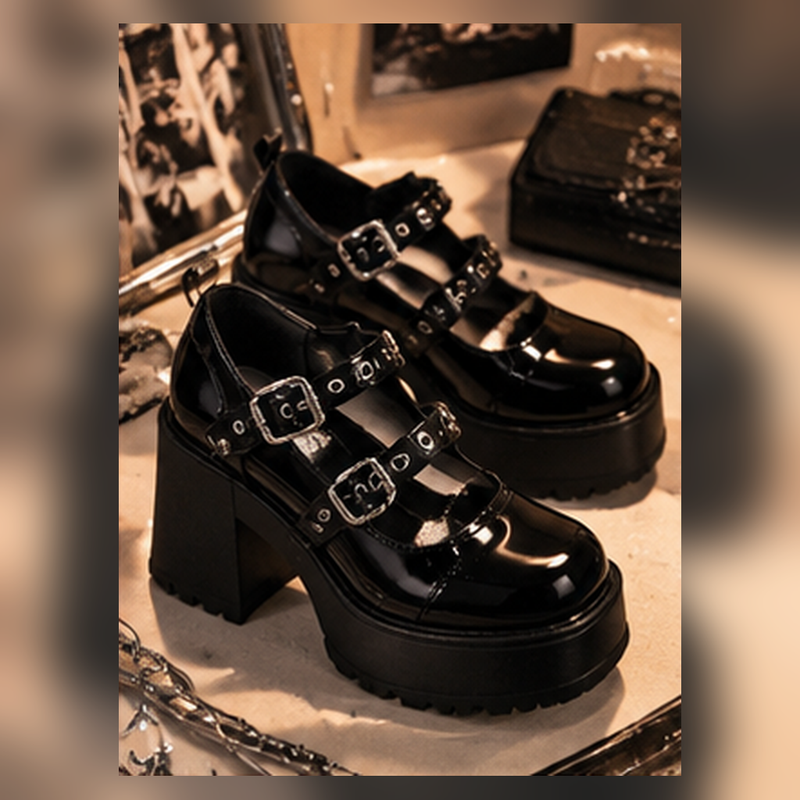 Black Buckle Platform Shoes