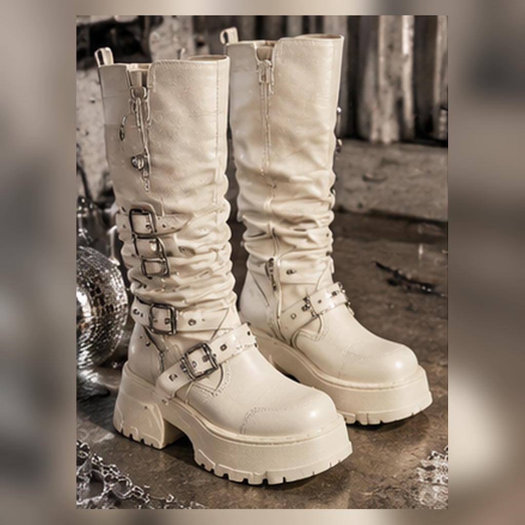 Cream Platform Combat Boots — featured product