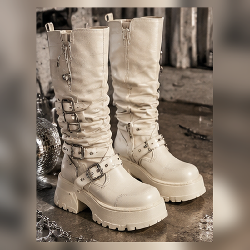 Cream Platform Combat Boots