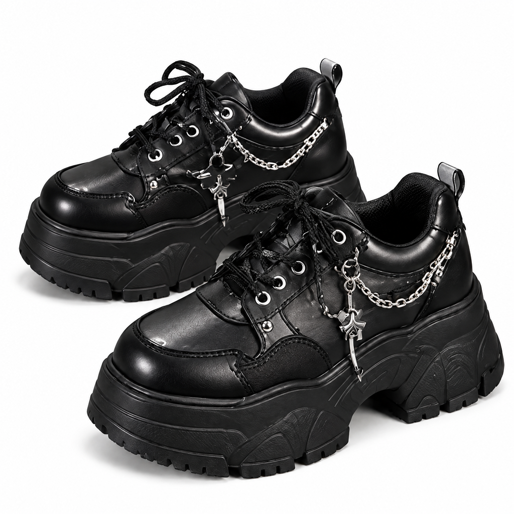 Black Chain-Detail Chunky Lace-Up Shoes — product silhouette