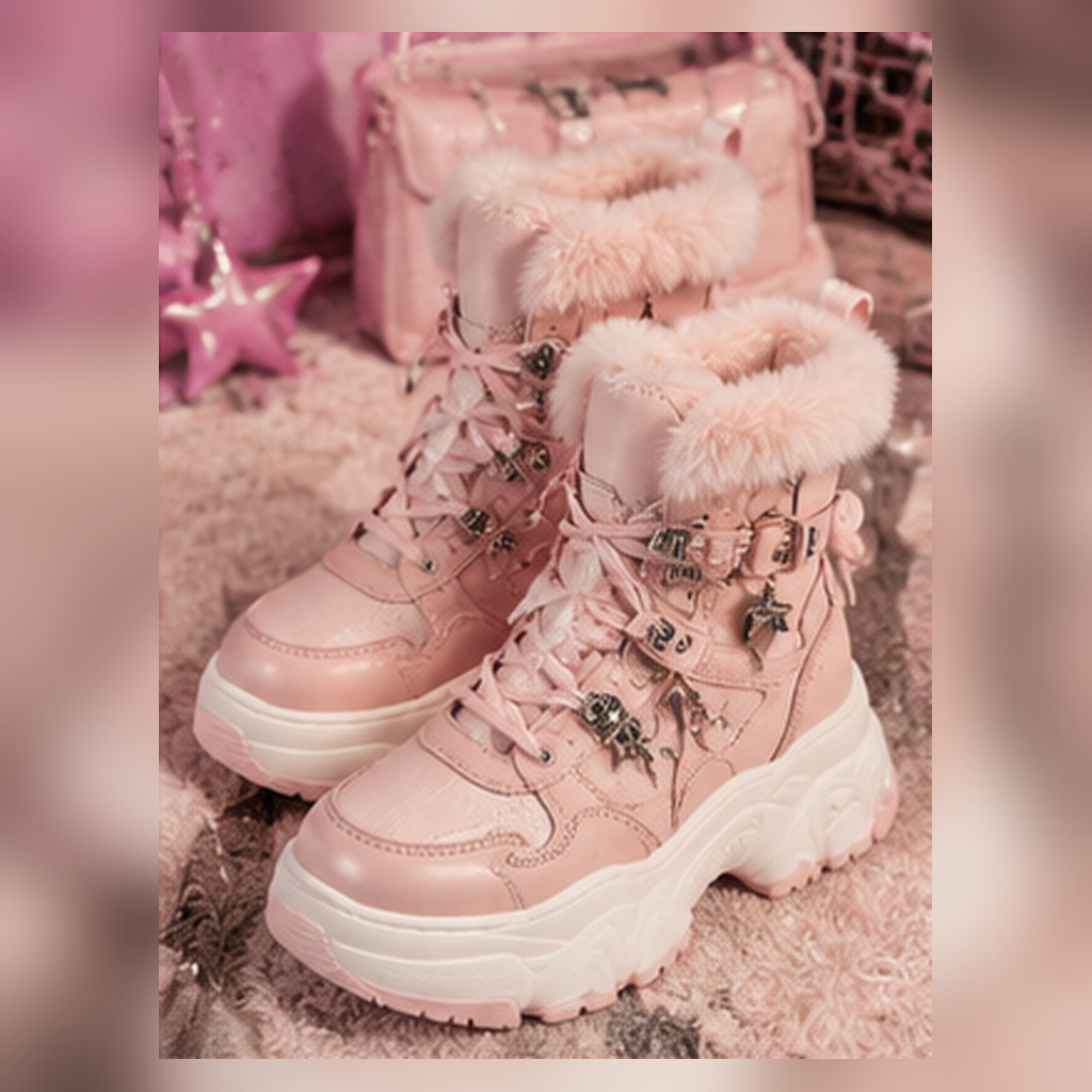 Pink Plush-Look Platform Ankle Boots — featured product