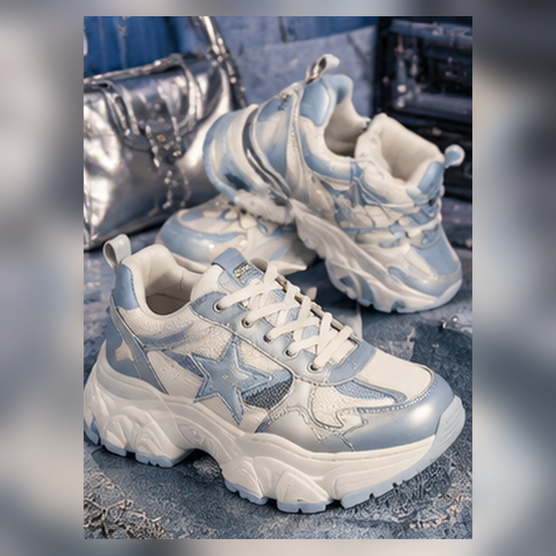 Ice Blue Star-Detail Chunky Sneakers
