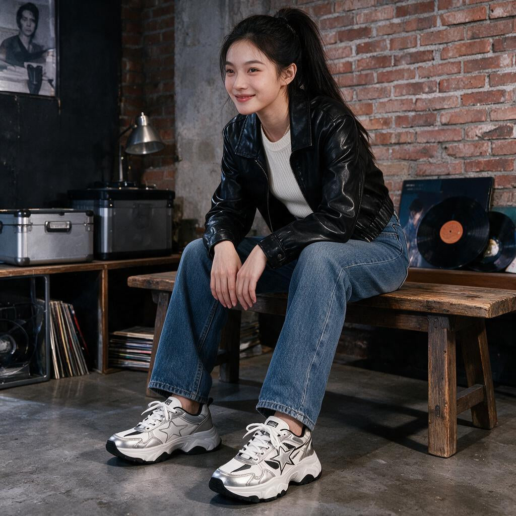 Silver Retro Runner Sneakers — outfit inspiration
