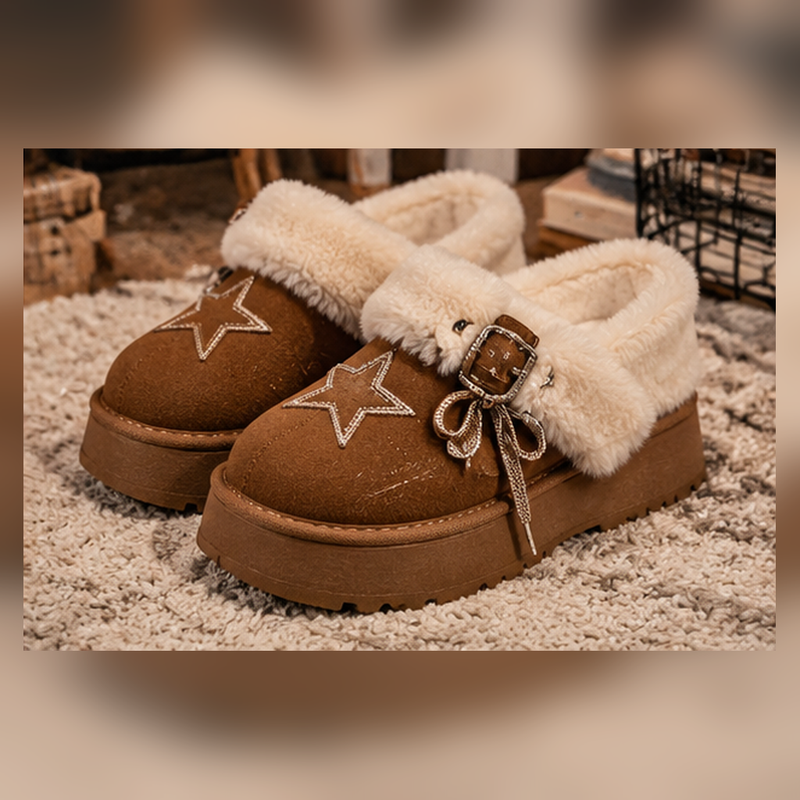 Brown Shearling-Look Star Clogs