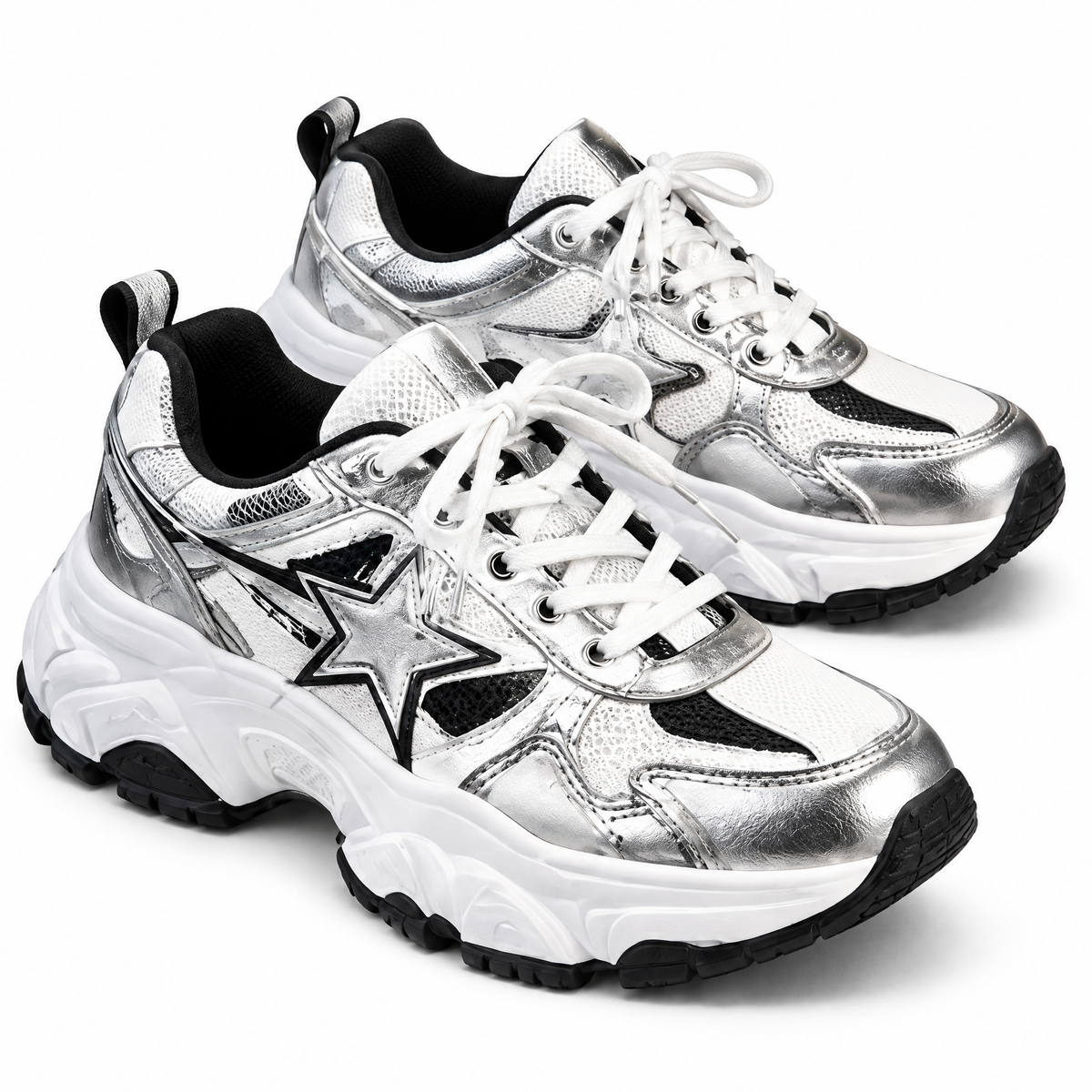 Silver Retro Runner Sneakers — product silhouette