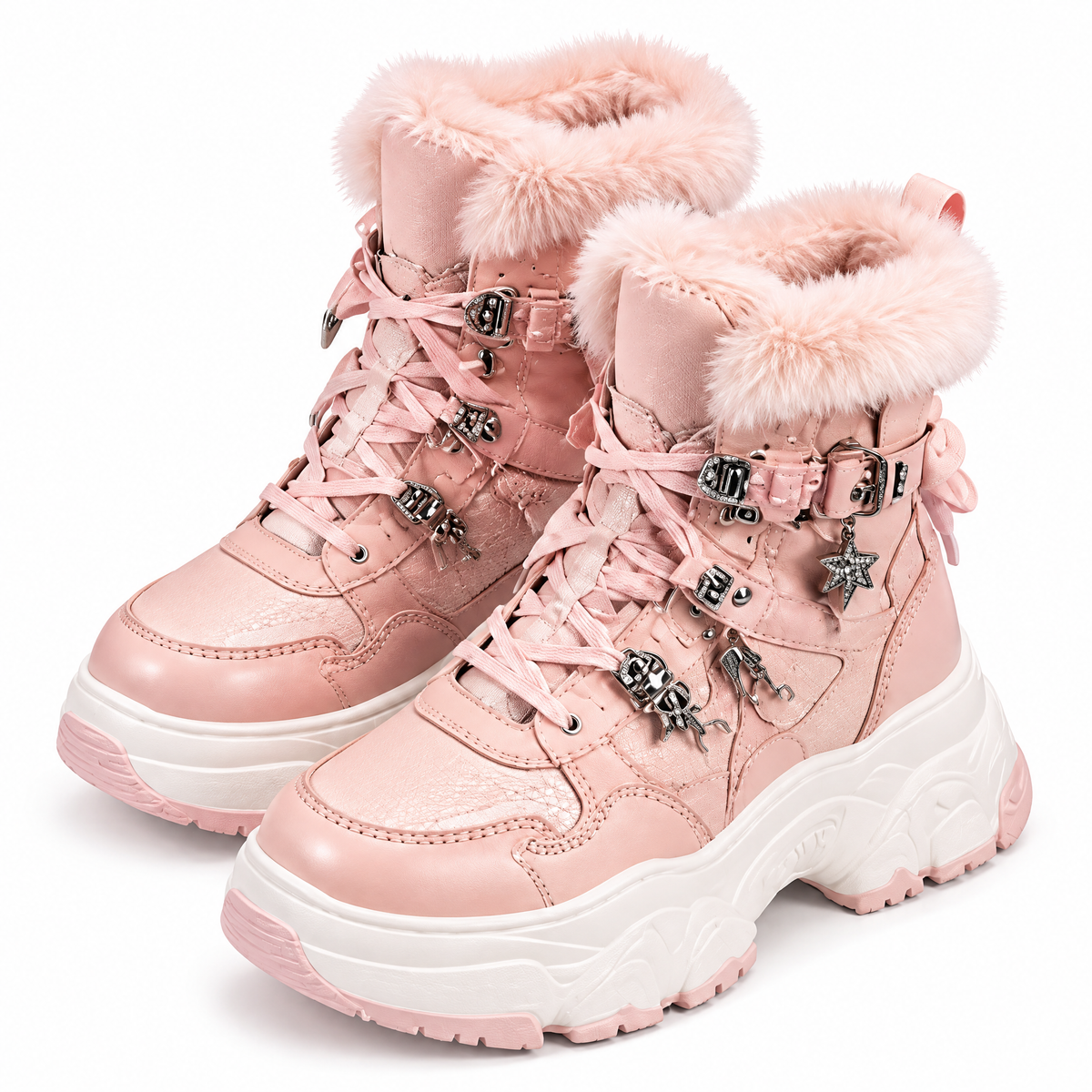 Pink Plush-Look Platform Ankle Boots — product silhouette