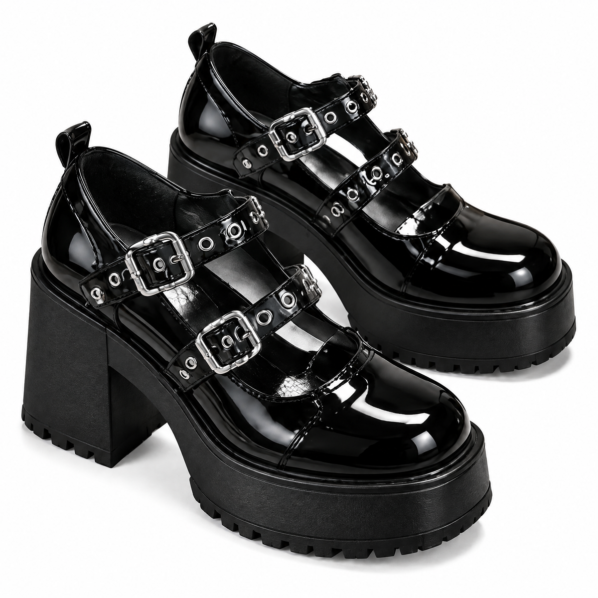 Black Buckle Platform Shoes — product silhouette