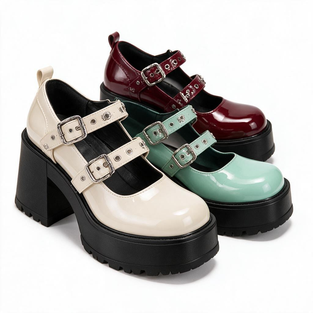 Black Buckle Platform Shoes — alternate color reference