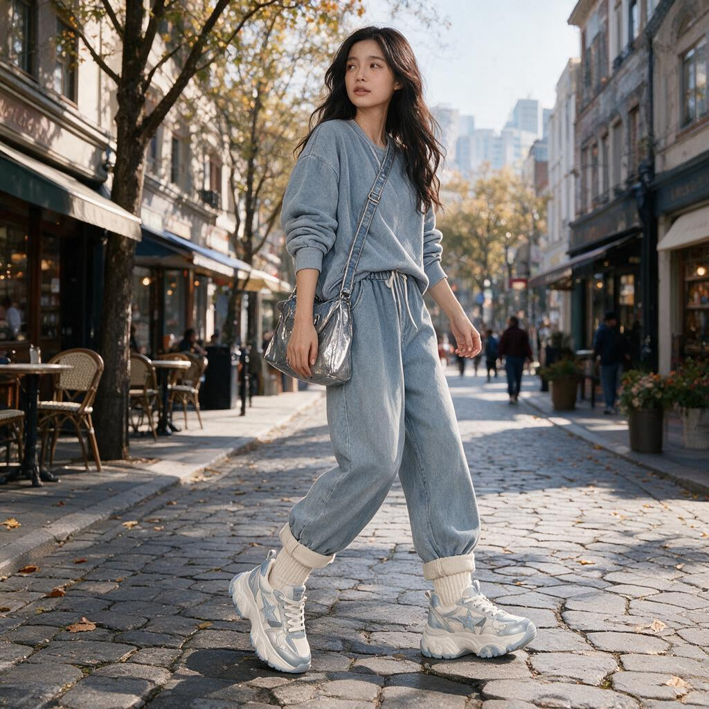Ice Blue Star-Detail Chunky Sneakers — outfit inspiration