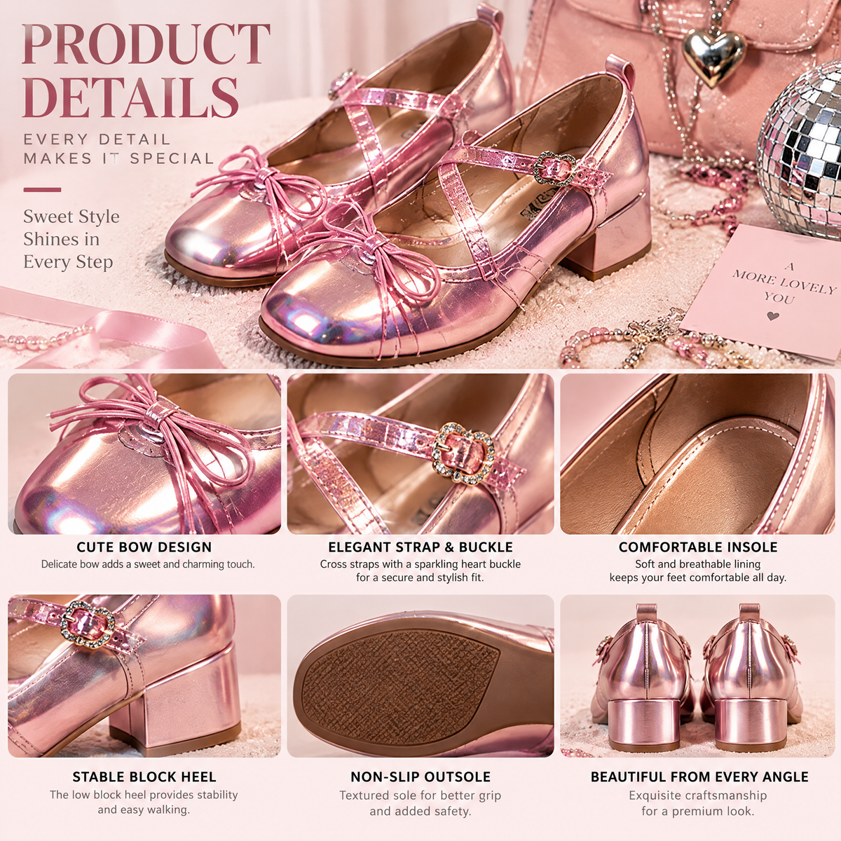 Pink Metallic Platform Mary Janes — design details