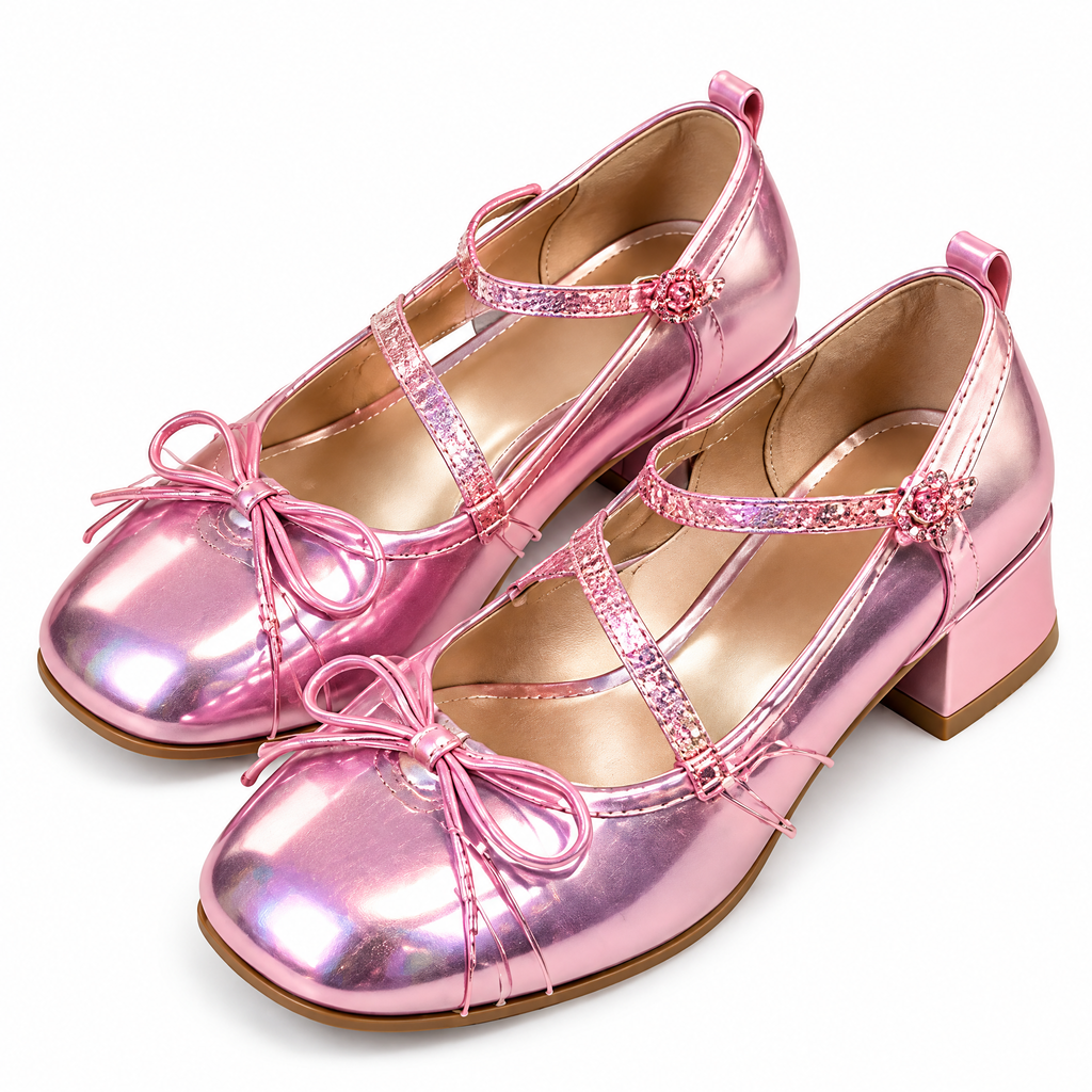 Pink Metallic Platform Mary Janes — product silhouette