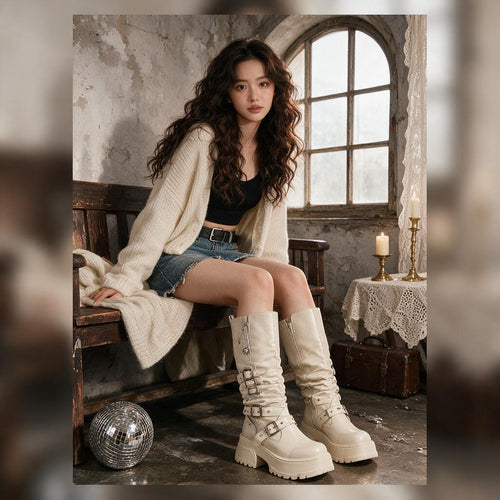 Cream Platform Combat Boots — outfit inspiration
