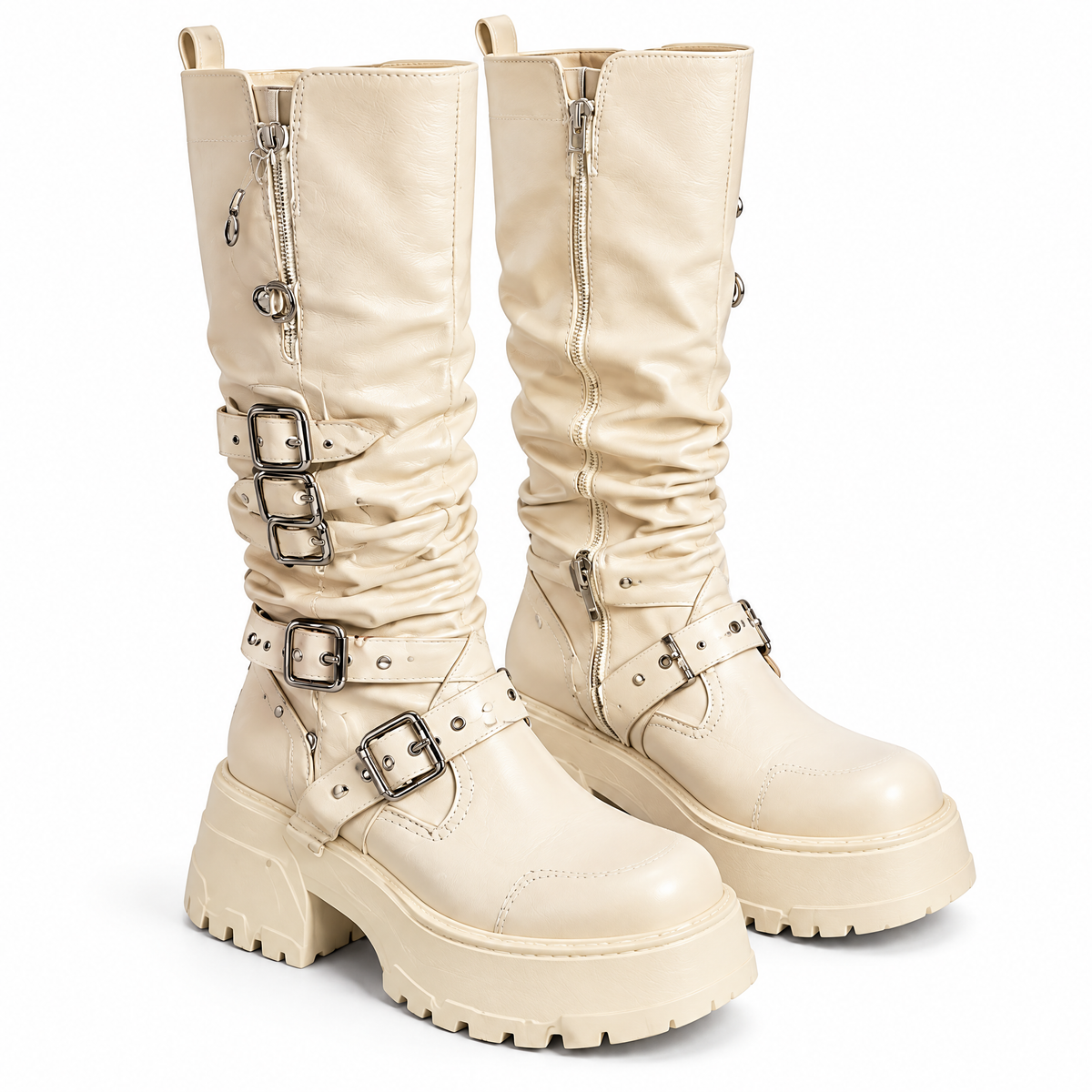 Cream Platform Combat Boots — product silhouette