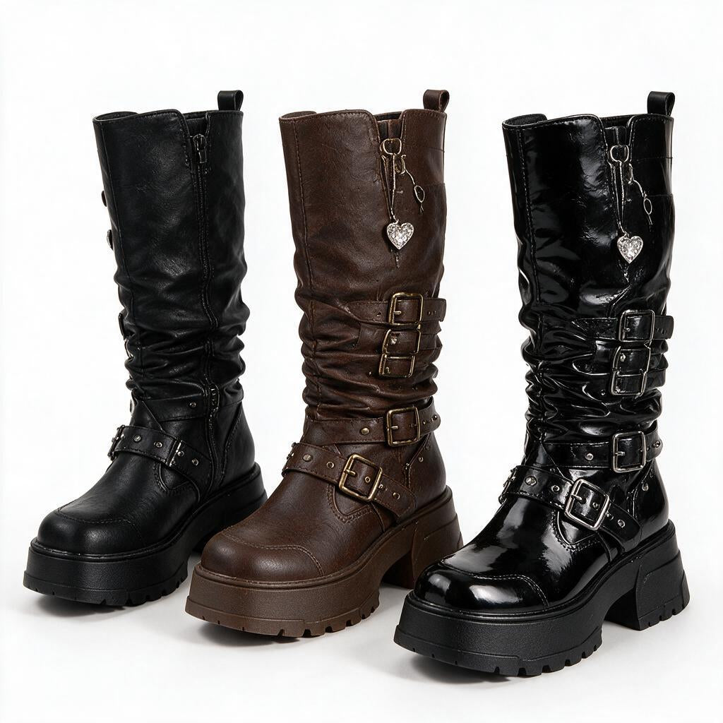 Cream Platform Combat Boots — alternate color reference