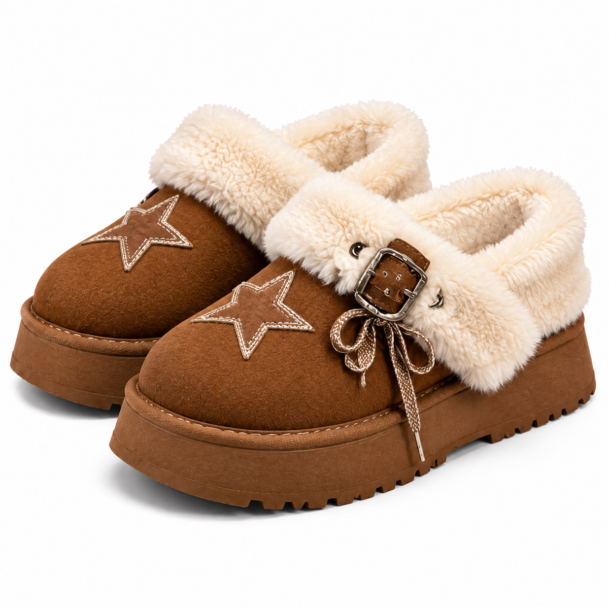 Brown Shearling-Look Star Clogs — product silhouette